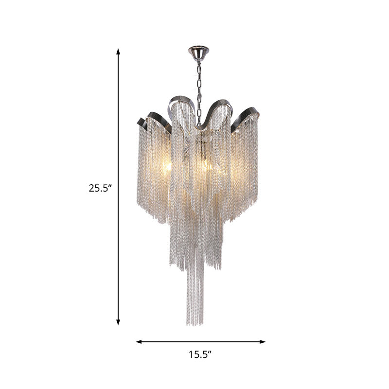 Modernist Nordic Style Silver Tassel Chandelier - 4-Light Ceiling Fixture