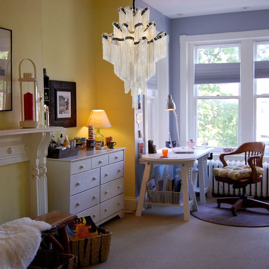 Modernist Nordic Style Metal Silver Chain Chandelier With 8 Lights - Stylish Hanging Ceiling Light