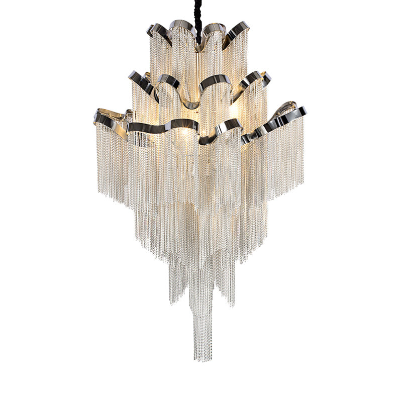 Modernist Nordic Style Metal Silver Chain Chandelier With 8 Lights - Stylish Hanging Ceiling Light
