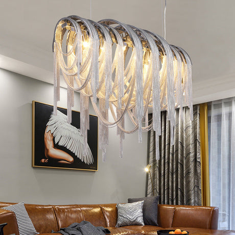 Contemporary Nordic Style Metal Tassel Chandelier - 7-Light Ceiling Lamp In White