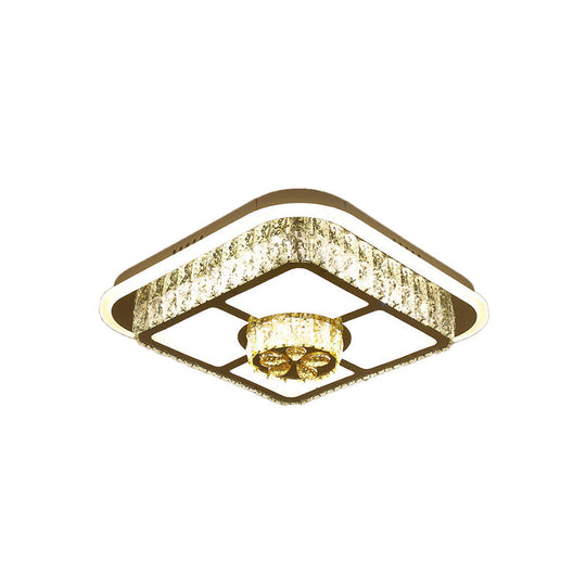Modern Square/Flower Flush Ceiling Light - Clear Crystal Led White Bedroom