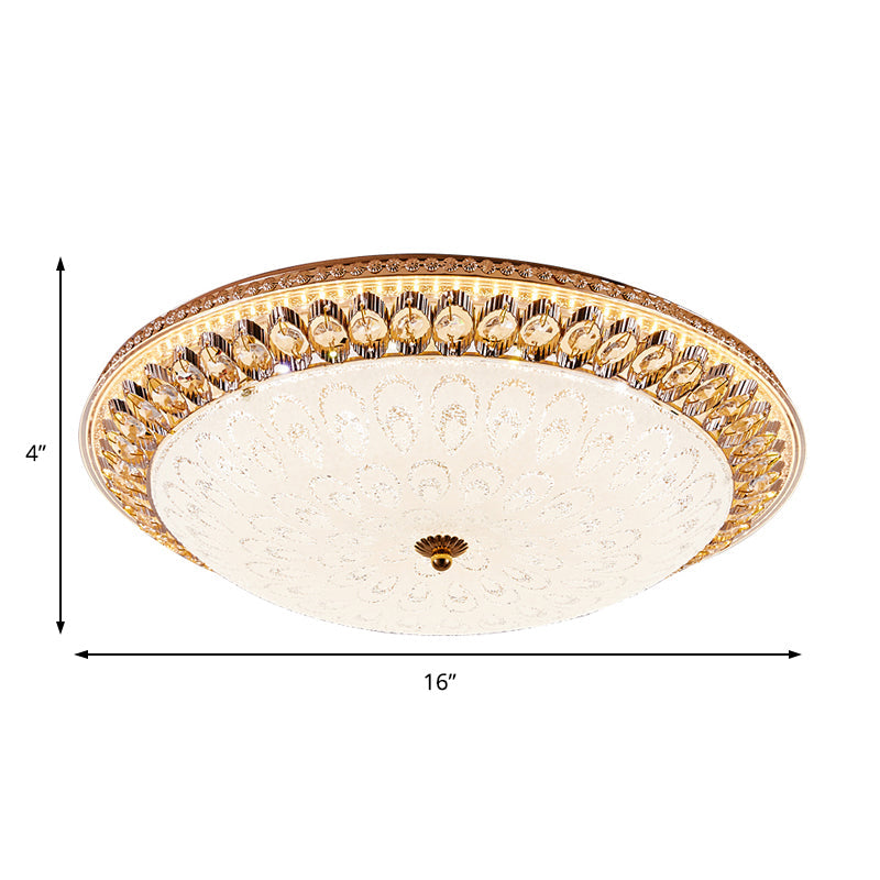 Round Crystal Flush Mount Lamp With Peacock Design - Warm/White Light