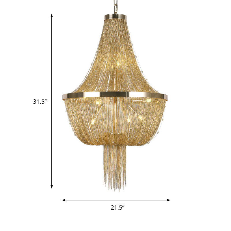 Gold Empire Chandelier - Modern Nordic Style 6-Light Ceiling Fixture With Tassel Detailing