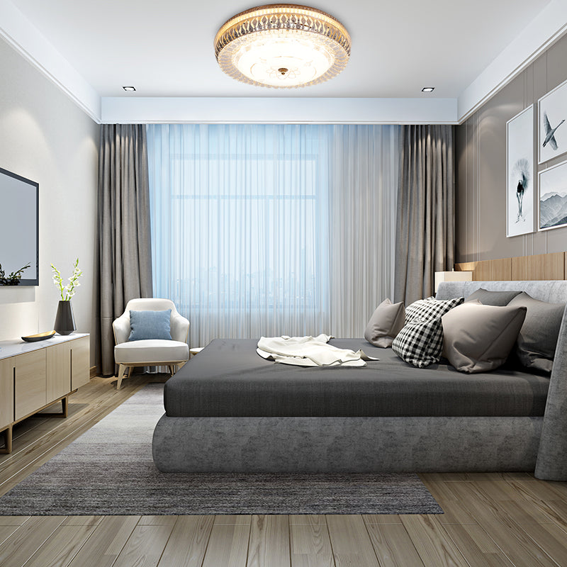 Vintage Brass Led Ceiling Light Fixture With Crystal Flush Mount Lamp And White Glass Shade -