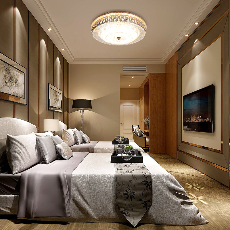 Vintage Brass Led Ceiling Light Fixture With Crystal Flush Mount Lamp And White Glass Shade -