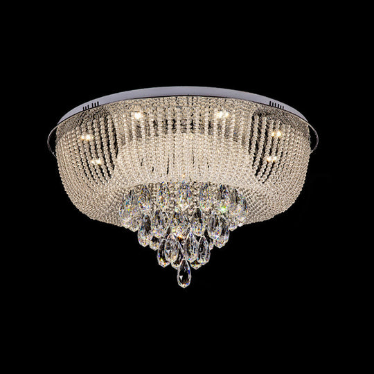 Modern Led Clear Crystal Flush Mount Light With Round Shade For Bedroom