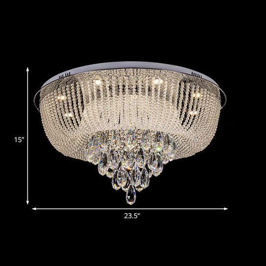 Modern Led Clear Crystal Flush Mount Light With Round Shade For Bedroom