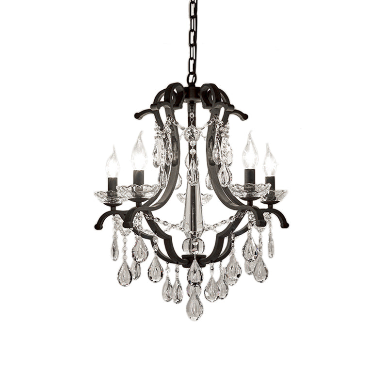 Industrial Clear Crystal Pendant Light With Flameless Candle Hanging Design - 5/6 Bulbs Black Ideal