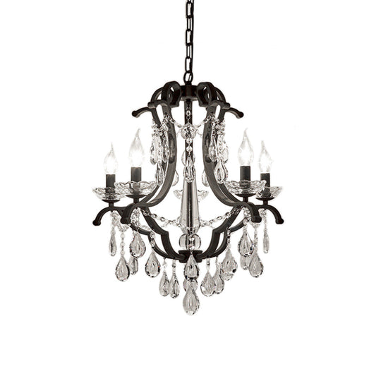 Industrial Clear Crystal Pendant Light With Flameless Candle Hanging Design - 5/6 Bulbs Black Ideal