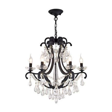 Industrial Clear Crystal Pendant Light With Flameless Candle Hanging Design - 5/6 Bulbs Black