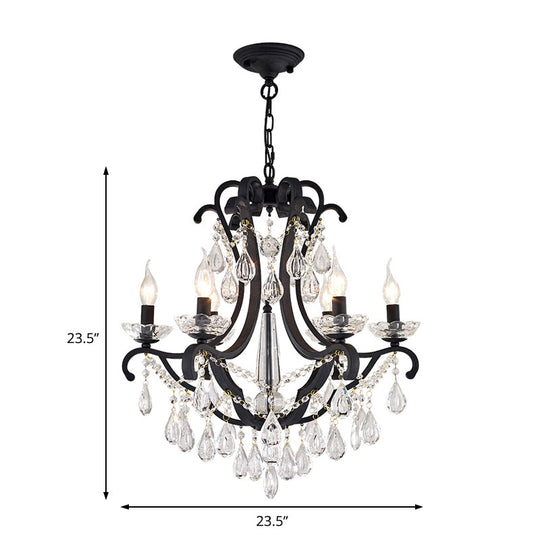 Industrial Clear Crystal Pendant Light With Flameless Candle Hanging Design - 5/6 Bulbs Black Ideal