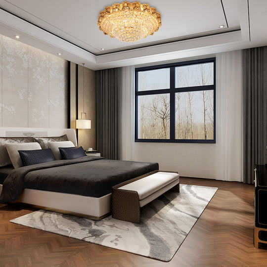 Gold Integrated Led Crystal Ceiling Flush Mount Light 16’/23.5’ Wide / 16’