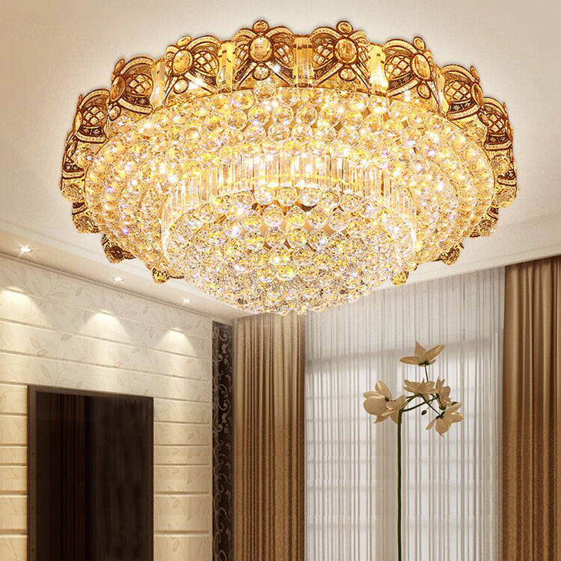 Gold Integrated Led Crystal Ceiling Flush Mount Light 16’/23.5’ Wide