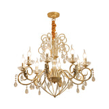Vintage Style Gold Candle Hanging Lamp With Crystal Accents - Height Adjustable Chandelier Pendant