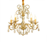 Vintage Style Gold Candle Hanging Lamp With Crystal Accents - Height Adjustable Chandelier Pendant