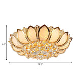 Vintage Petal Flushed Gold Ceiling Light With Frosted Glass & Clear Crystal Ball Décor - 18/19.5 W