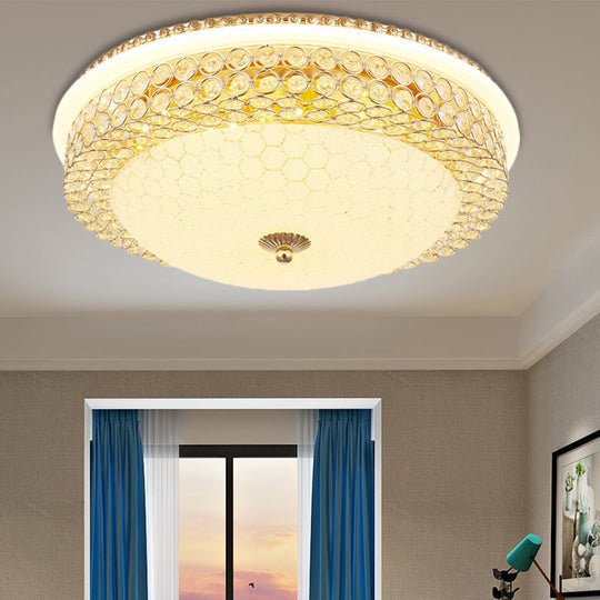 Modern Led Flush Mount Ceiling Light Clear Crystal Round Lamp With Frosted Glass Diffuser In Gold