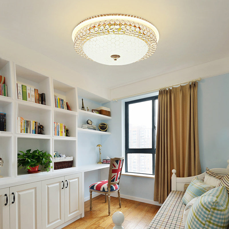 Modern Led Flush Mount Ceiling Light Clear Crystal Round Lamp With Frosted Glass Diffuser In Gold