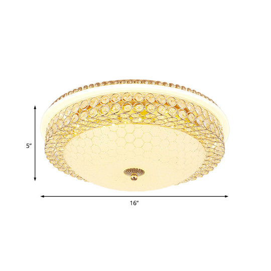 Modern Led Flush Mount Ceiling Light Clear Crystal Round Lamp With Frosted Glass Diffuser In Gold