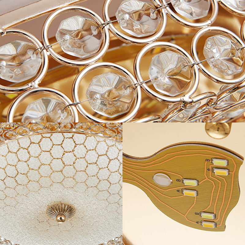 Modern Led Flush Mount Ceiling Light Clear Crystal Round Lamp With Frosted Glass Diffuser In Gold