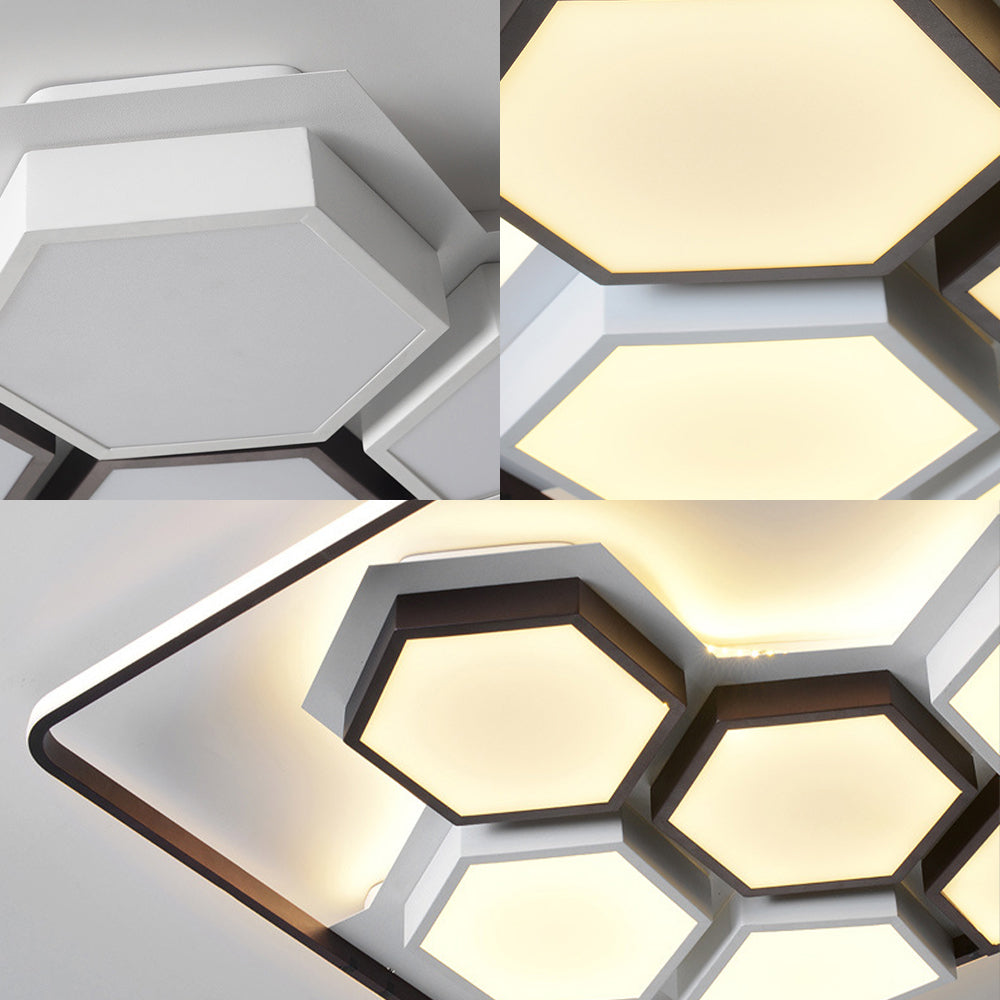 Honeycomb Metal Flush Ceiling Light: Modern Black & White Led Fixture (19.5’/35.5’) For Living Room