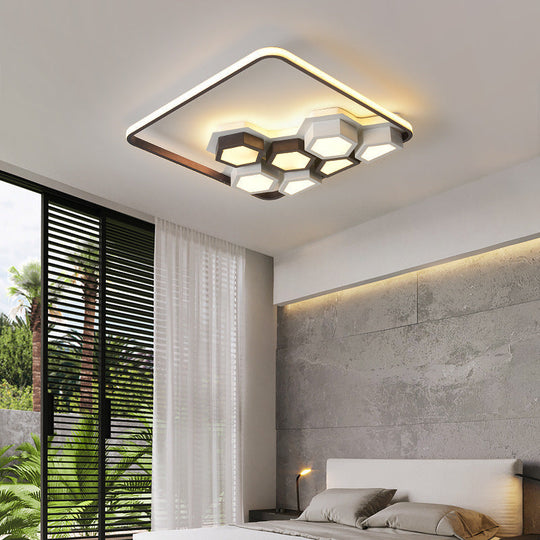 Honeycomb Metal Flush Ceiling Light: Modern Black & White Led Fixture (19.5’/35.5’) For Living Room