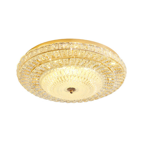 Contemporary Led Ceiling Light - Clear Crystal Circle Flush Glass Diffuser (White)