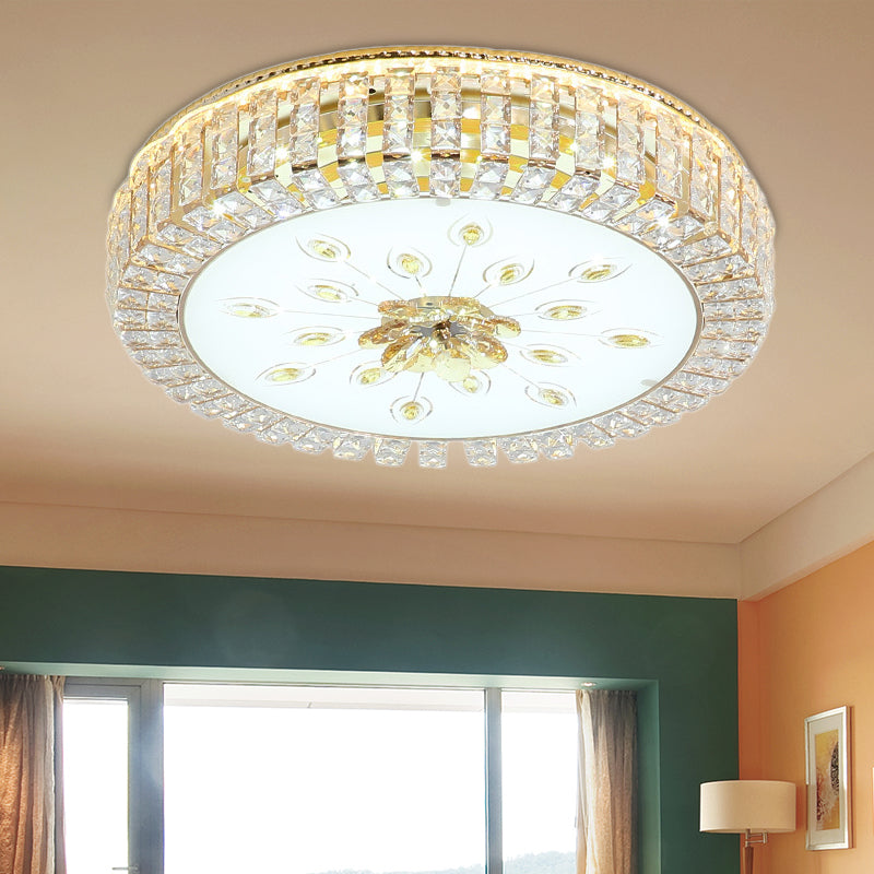 Led Crystal Flush Mount Fixture With Gold Finish For Modern Bedroom