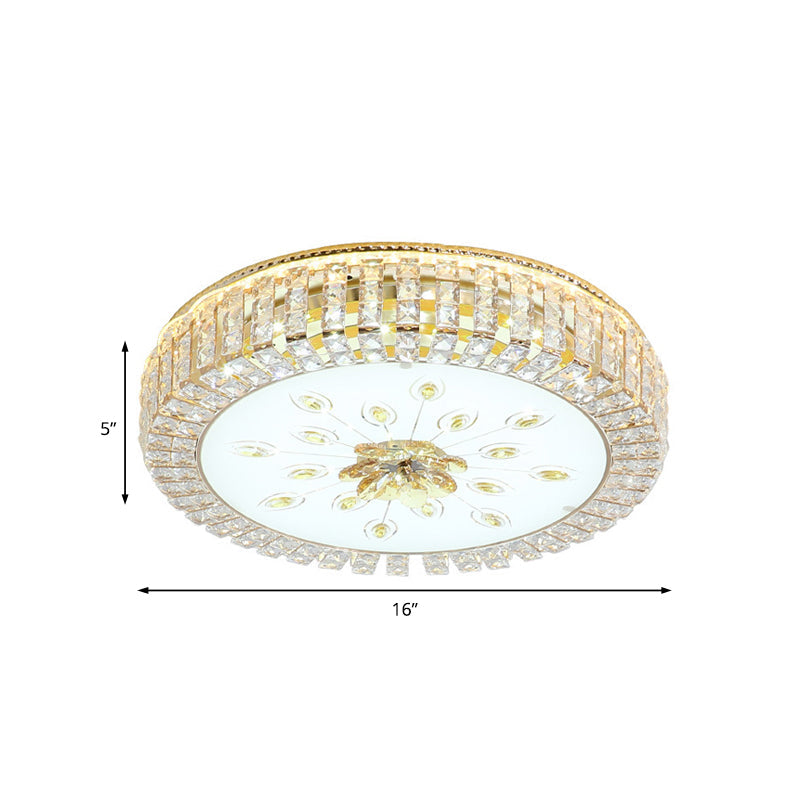 Led Crystal Flush Mount Fixture With Gold Finish For Modern Bedroom