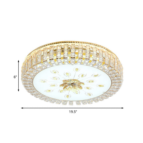 Led Crystal Flush Mount Fixture With Gold Finish For Modern Bedroom