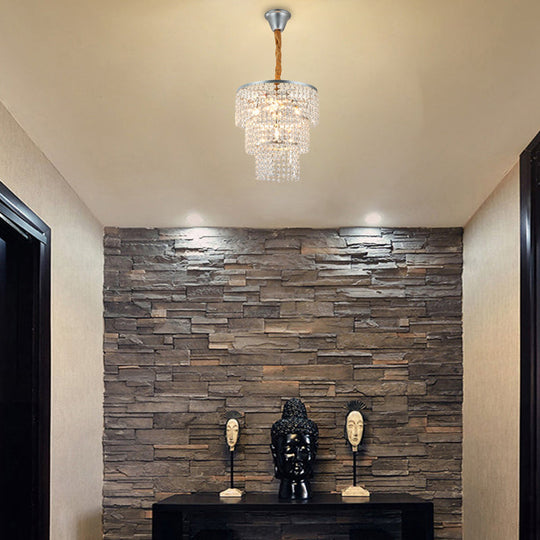 Contemporary Chrome Tiered Chandelier With Clear Crystal - 4/5/6 Lights 12’/16’/21.5’ Wide