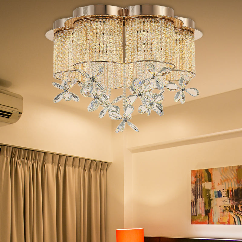 Modern Gold Flower Shade Flushmount Led Pendant Light With Clear Crystal Accents 19.5’/23.5’ Wide