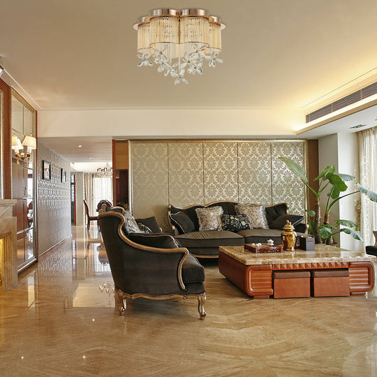 Modern Gold Flower Shade Flushmount Led Pendant Light With Clear Crystal Accents 19.5’/23.5’ Wide