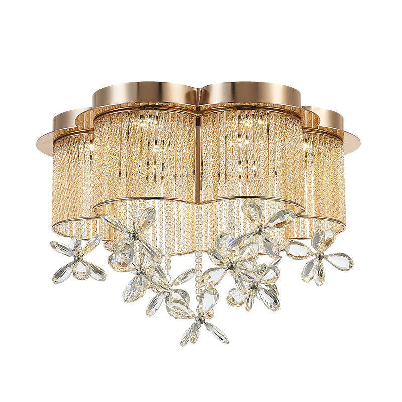 Modern Gold Flower Shade Flushmount Led Pendant Light With Clear Crystal Accents 19.5’/23.5’ Wide