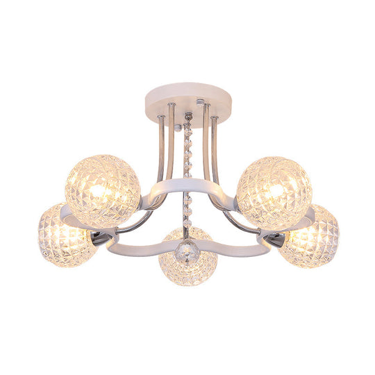 Modern White Semi-Flush Mount Ceiling Light With Lattice Glass Crystal Drop And 3/5 Lights