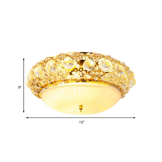 15’/19’ Semi Mount Clear Crystal Ceiling Fixture With Opal Glass Diffuser In Gold - Modern