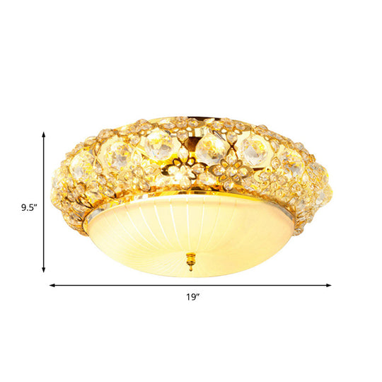 15’/19’ Semi Mount Clear Crystal Ceiling Fixture With Opal Glass Diffuser In Gold - Modern