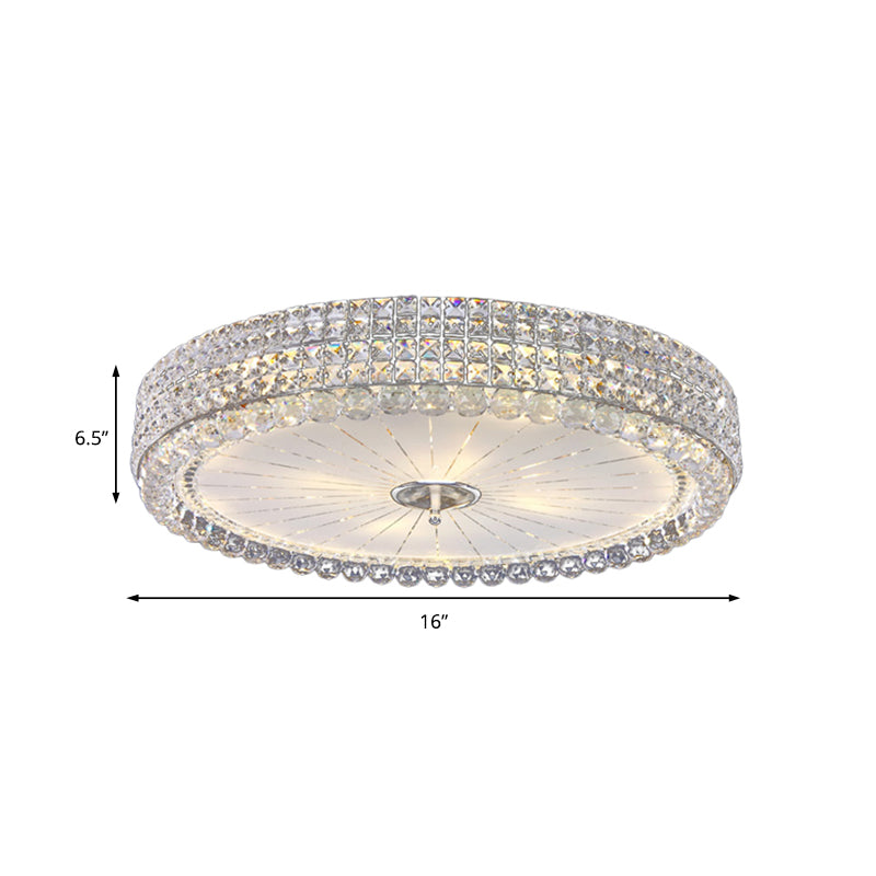 Contemporary Clear Crystal Multi-Head Flush Mount Ceiling Light In Chrome - 16’/19.5’ W Drum Lamp