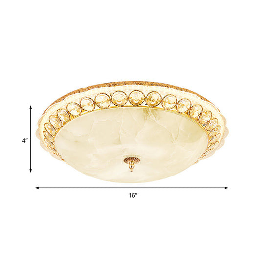 Modern Led Flush Ceiling Light With Textured Glass Bowl Crystal Accent In Gold - 12’/16’ Wide