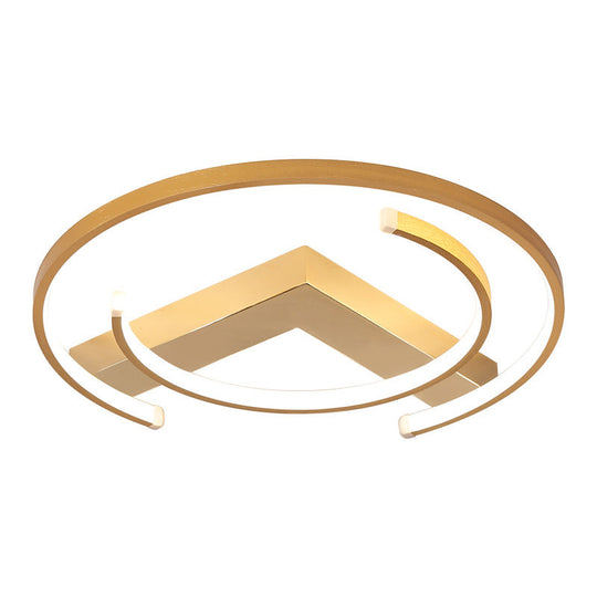 Metal Gold Flush Mount Ceiling Lamp - C-Shaped Design Led Bedroom Lighting 16’/19.5’ Wide