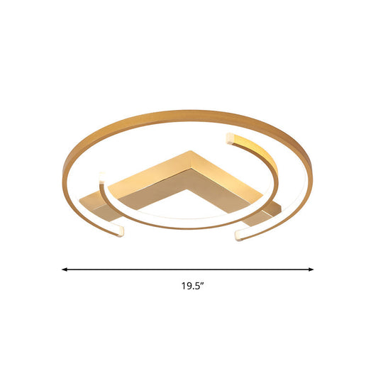 Metal Gold Flush Mount Ceiling Lamp - C-Shaped Design Led Bedroom Lighting 16’/19.5’ Wide