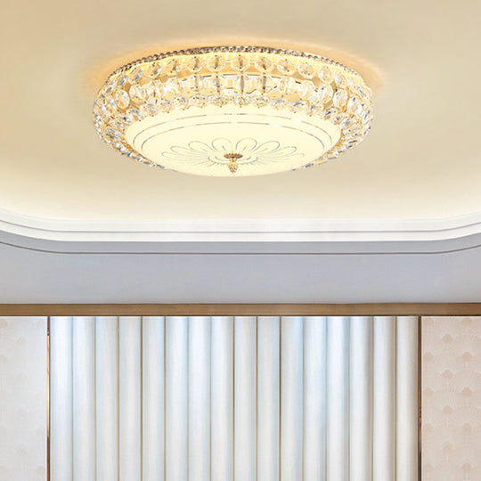 Contemporary Frosted Glass Led Ceiling Light With K9 Crystal In Gold - 12’/16’ Wide / 16’