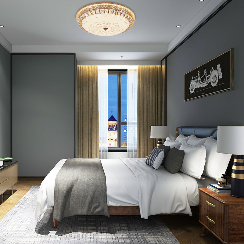 Modern Gold Flush Mount Ceiling Light With Opal Glass Led And Crystal Accent - 16’/19.5’ W