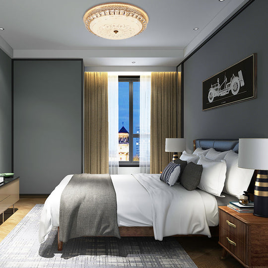 Modern Gold Flush Mount Ceiling Light With Opal Glass Led And Crystal Accent - 16’/19.5’ W