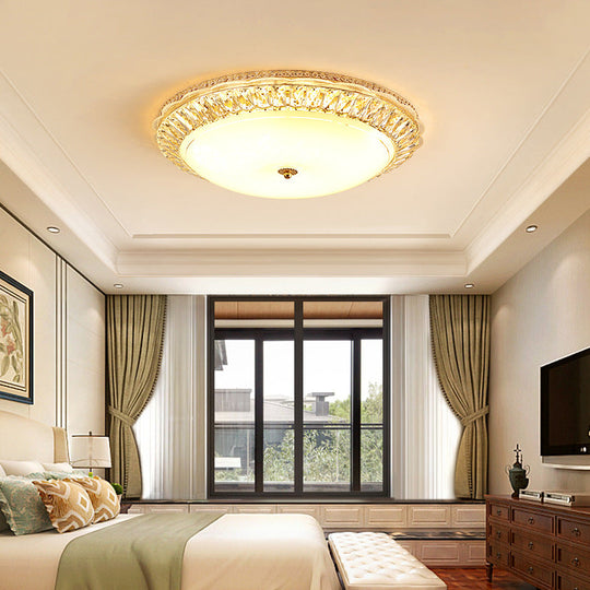 Contemporary Led Flush Mount Ceiling Light With Opal Glass Bowl And Crystal Accents - 12’/16’