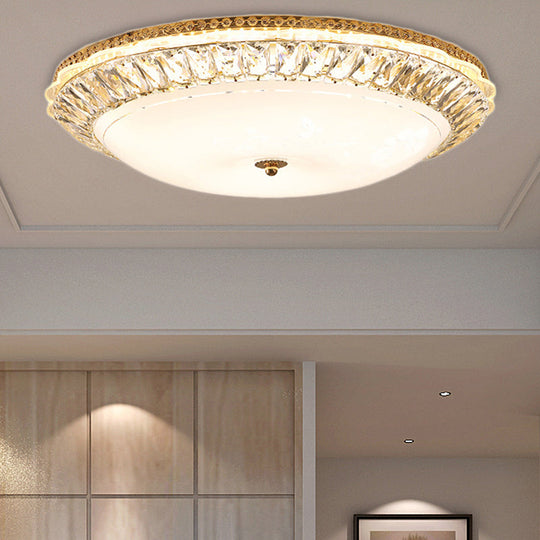Contemporary Led Flush Mount Ceiling Light With Opal Glass Bowl And Crystal Accents - 12’/16’