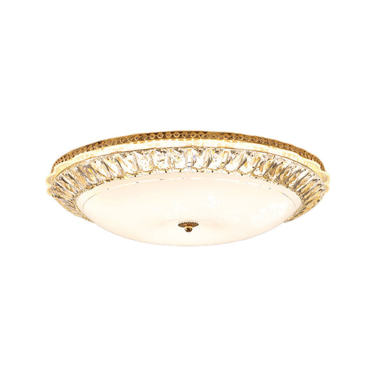 Contemporary Led Flush Mount Ceiling Light With Opal Glass Bowl And Crystal Accents - 12’/16’ Gold