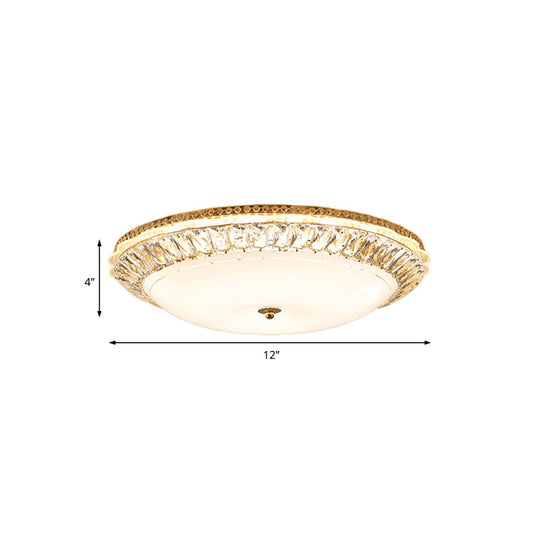 Contemporary Led Flush Mount Ceiling Light With Opal Glass Bowl And Crystal Accents - 12’/16’ Gold