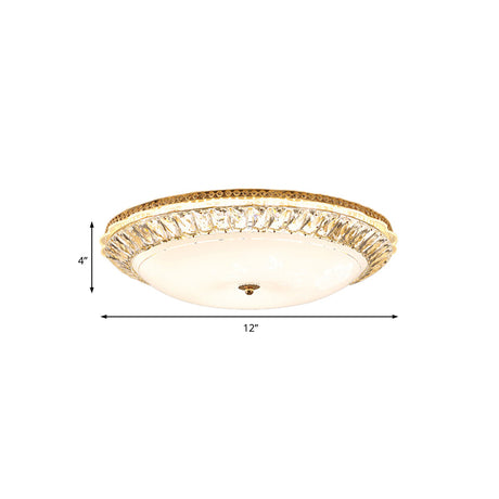 Contemporary Led Flush Mount Ceiling Light With Opal Glass Bowl And Crystal Accents - 12/16 Gold