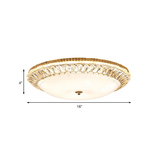 Contemporary Led Flush Mount Ceiling Light With Opal Glass Bowl And Crystal Accents - 12’/16’ Gold